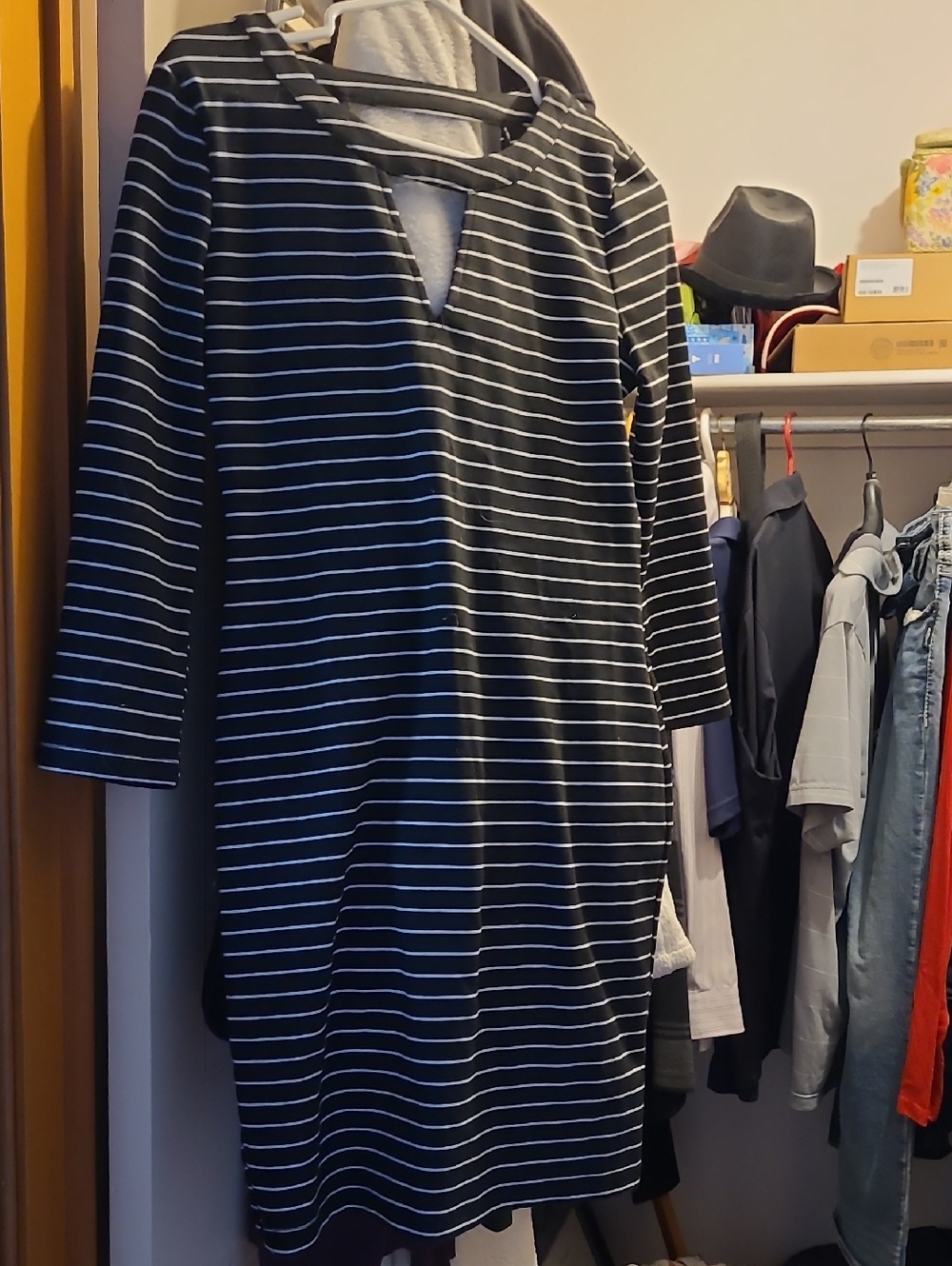 Jack by BB Dakota Black and White Striped Long Sleeve Keyhole Dress